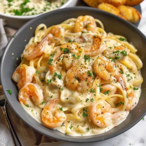 Creamy Garlic Shrimp Alfredo Pasta