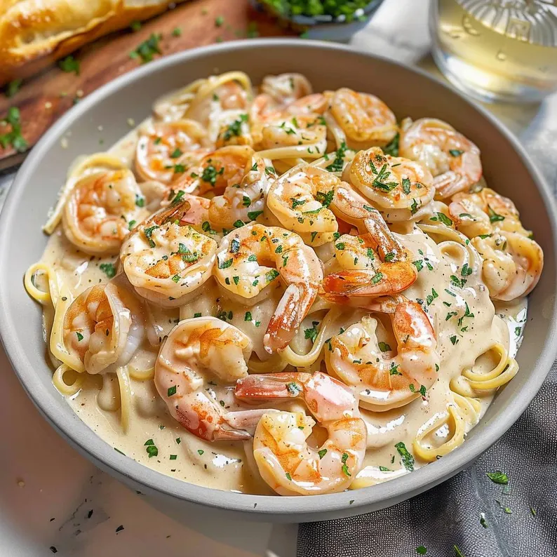 Creamy Garlic Shrimp Alfredo Pasta