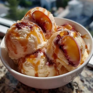 No-Churn Peach Caramel Swirl Ice Cream
