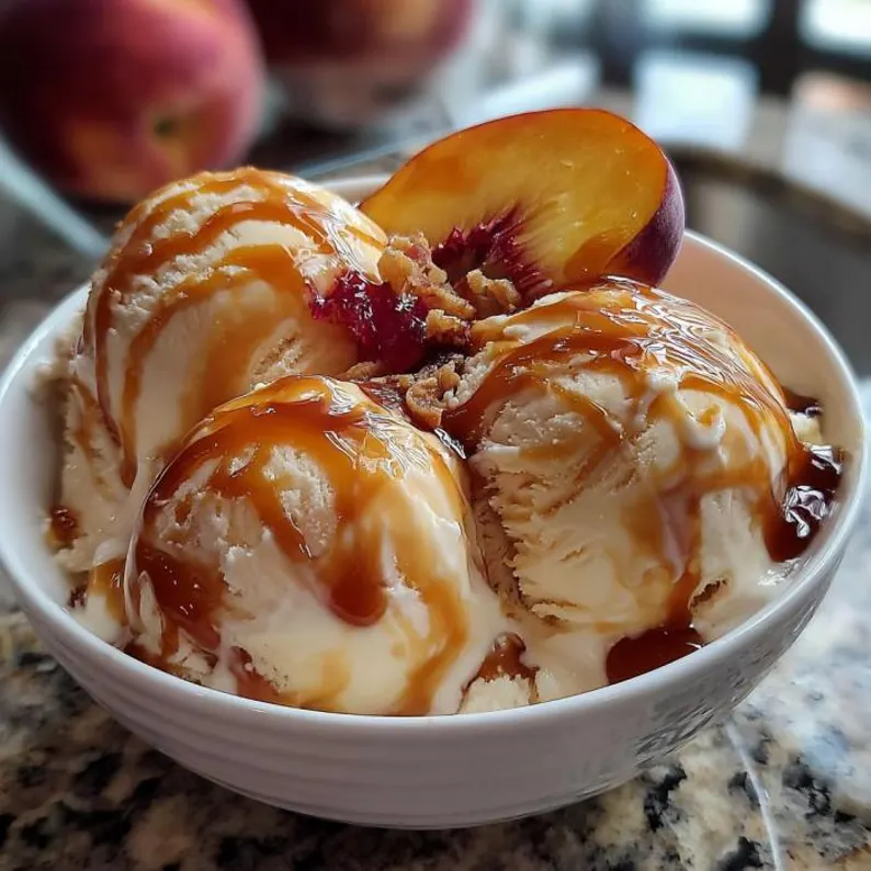 No-Churn Peach Caramel Swirl Ice Cream