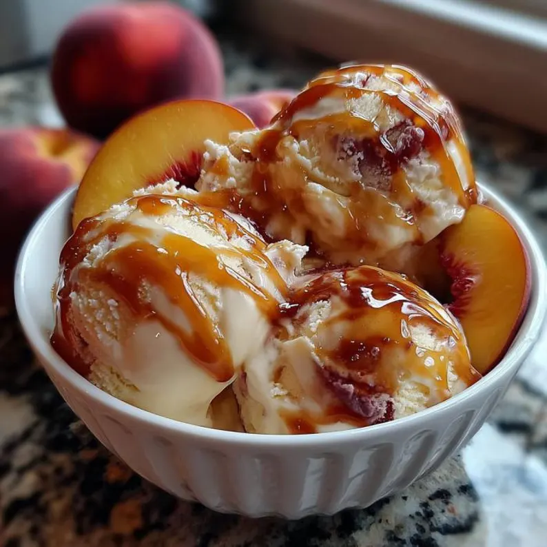 No-Churn Peach Caramel Swirl Ice Cream