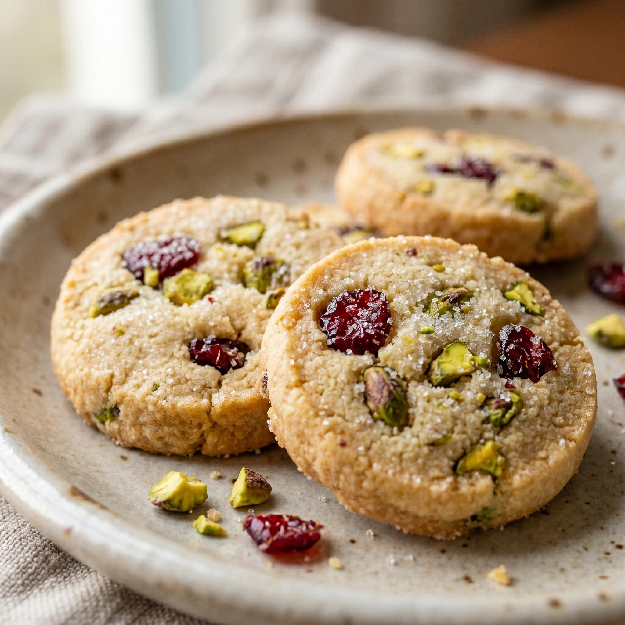Cranberry Pistachio Shortbread Cookies