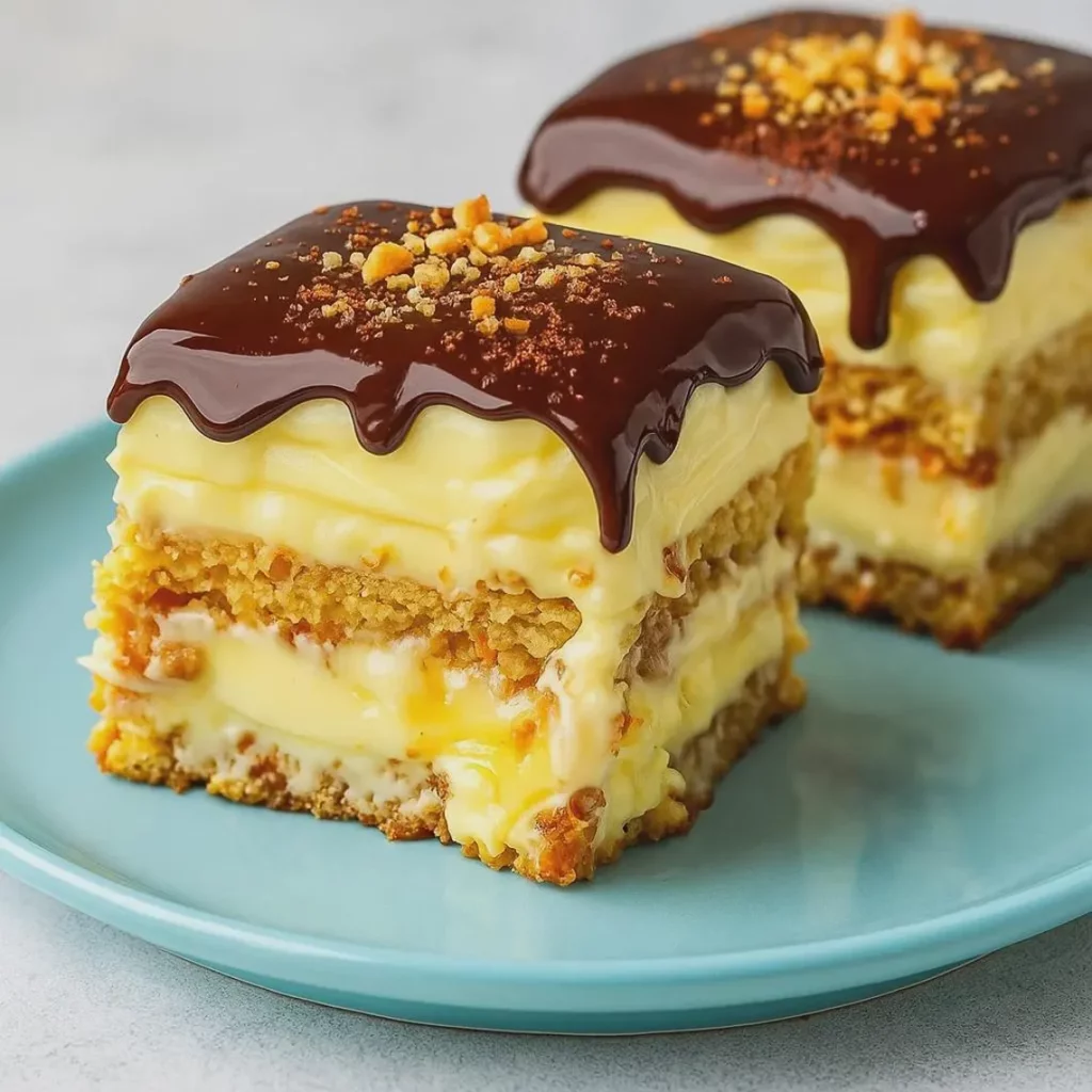 No-Bake Custard Biscuit Cake with Chocolate Ganache