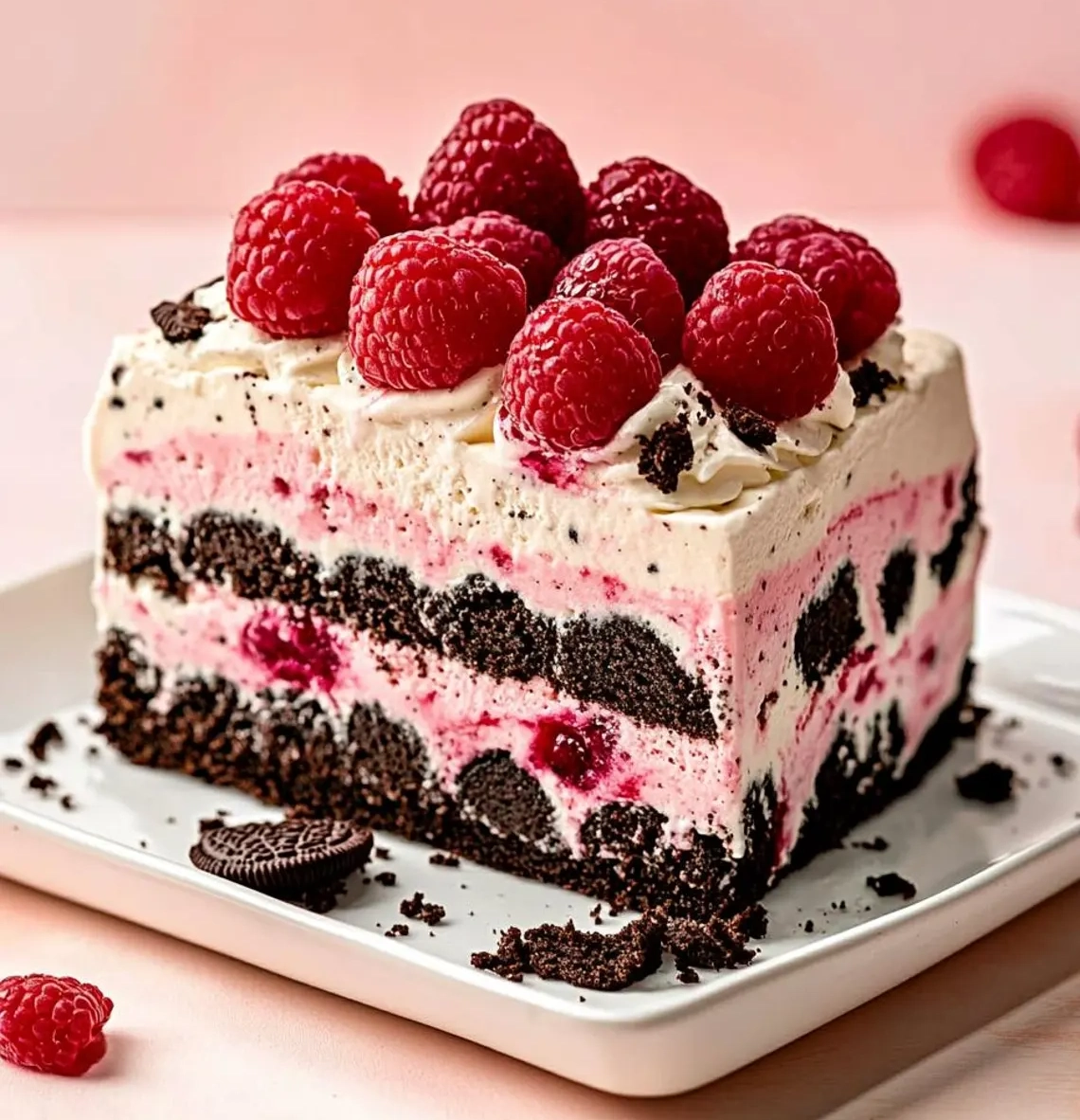 No Bake Raspberry Oreo Icebox Cake