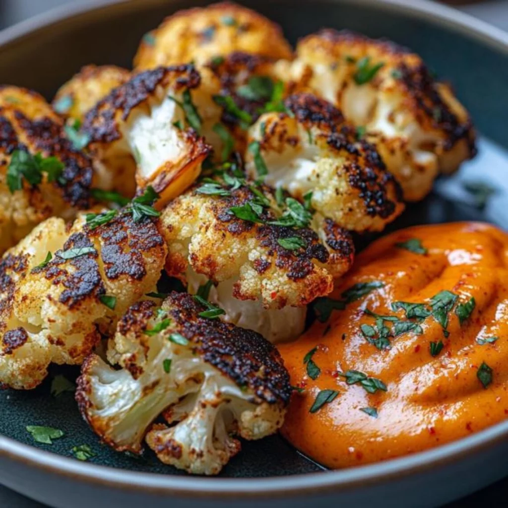Roasted Cauliflower with Spicy Red Pepper Dip