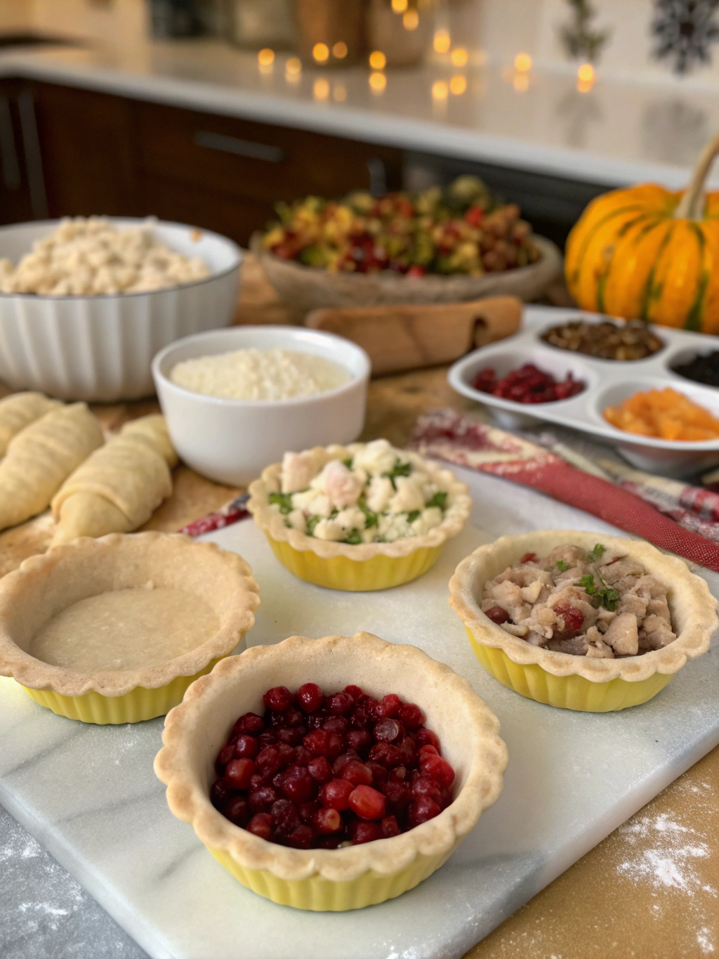Mini Thanksgiving Turkey & Cranberry Pot Pies preparing steps