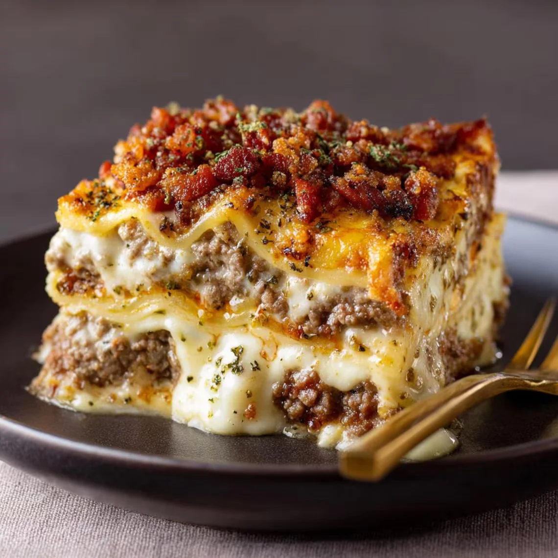 Parmesan Garlic Bacon Cheeseburger Lasagna