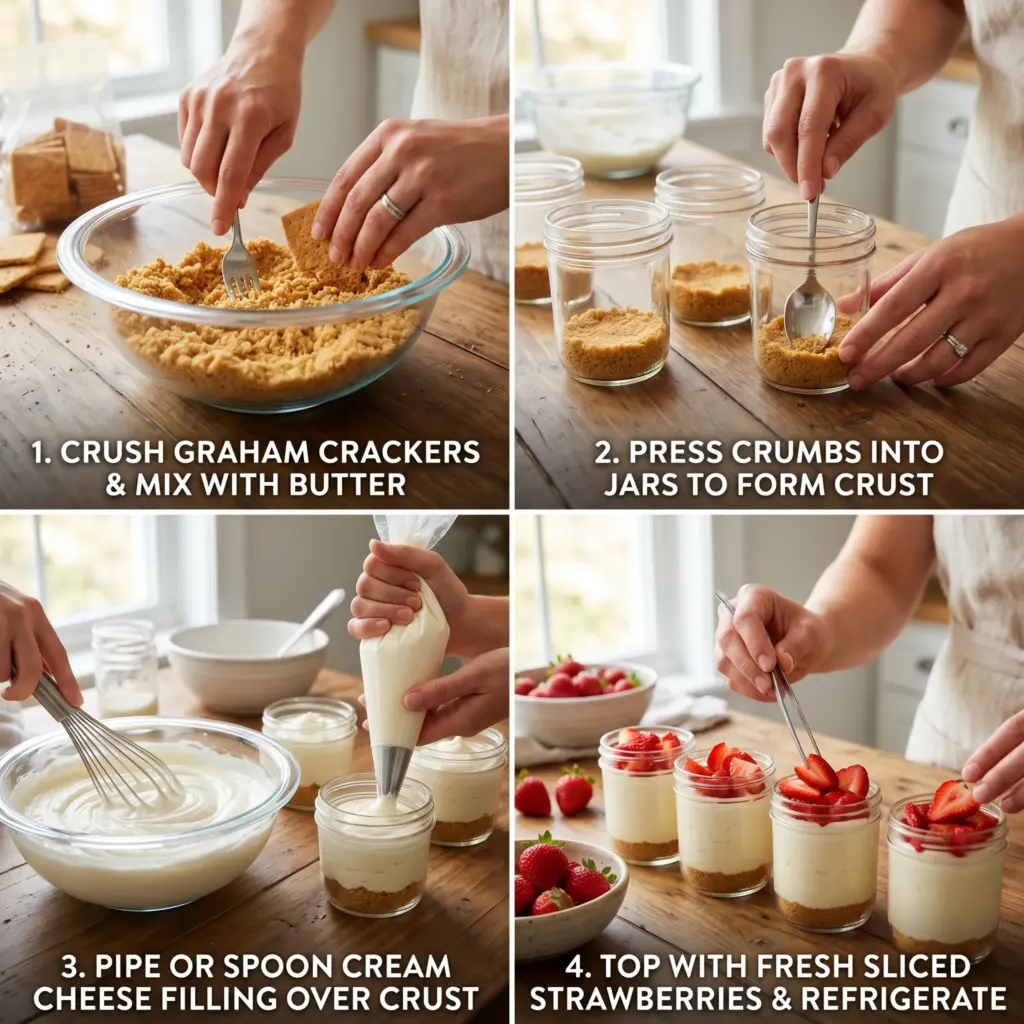 4 steps for High Protein Cheesecake Jars 