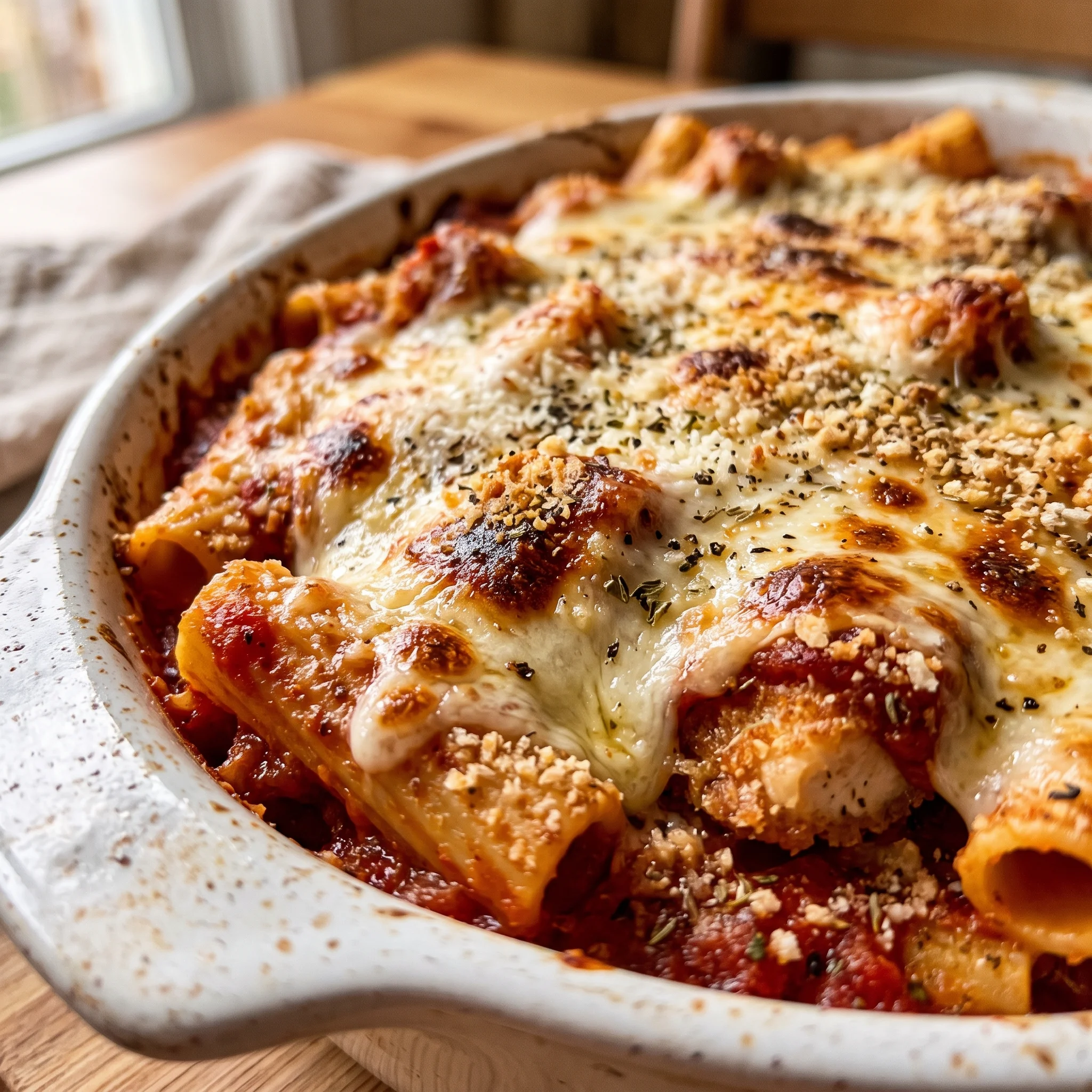 Dump And Bake Chicken Parmesan Casserole