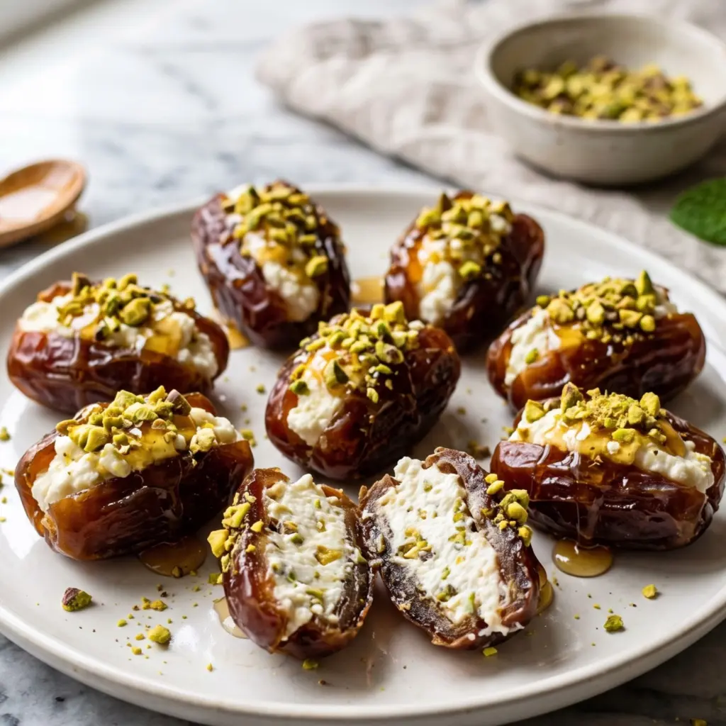 Honey Pistachio Ricotta Stuffed Dates