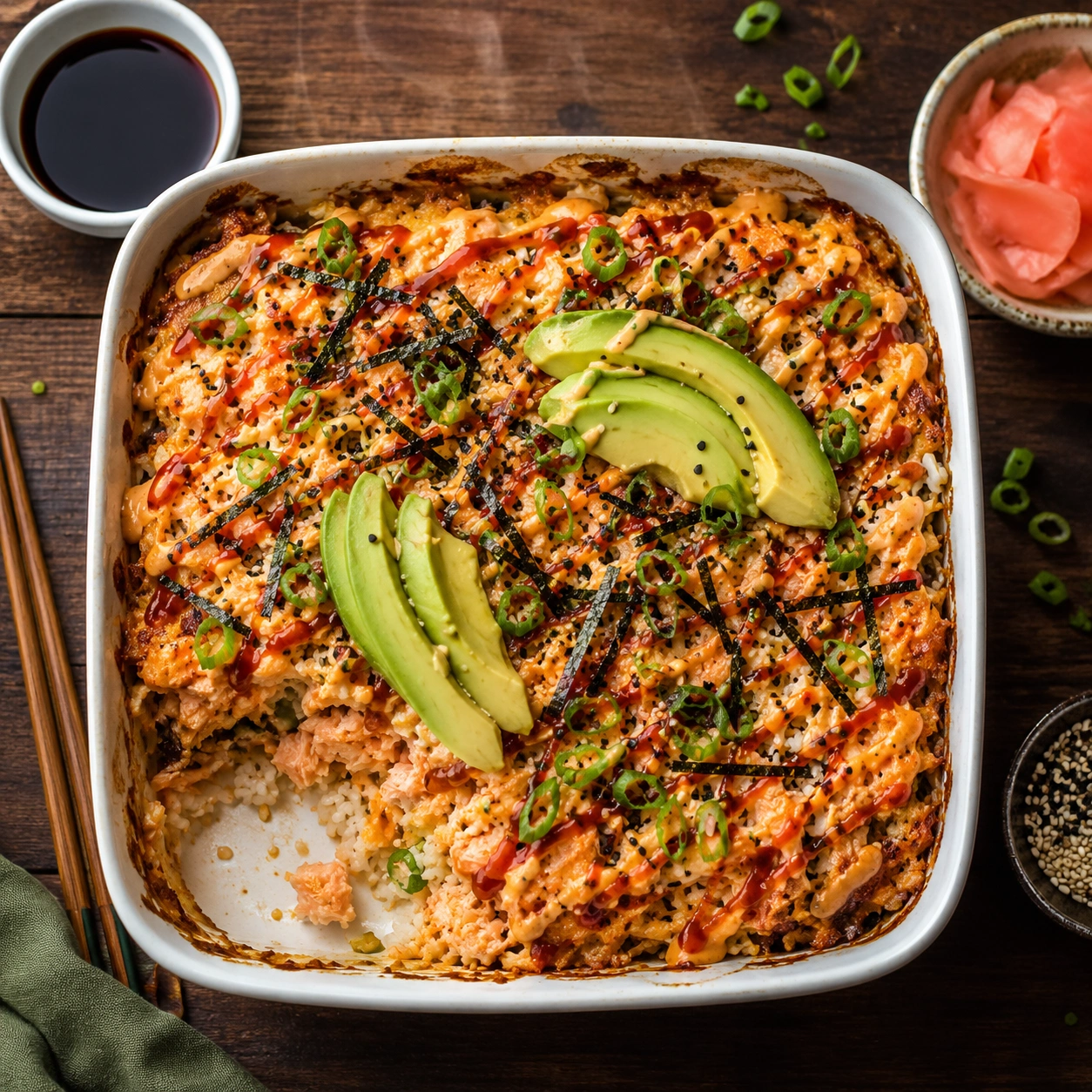 salmon sushi bake